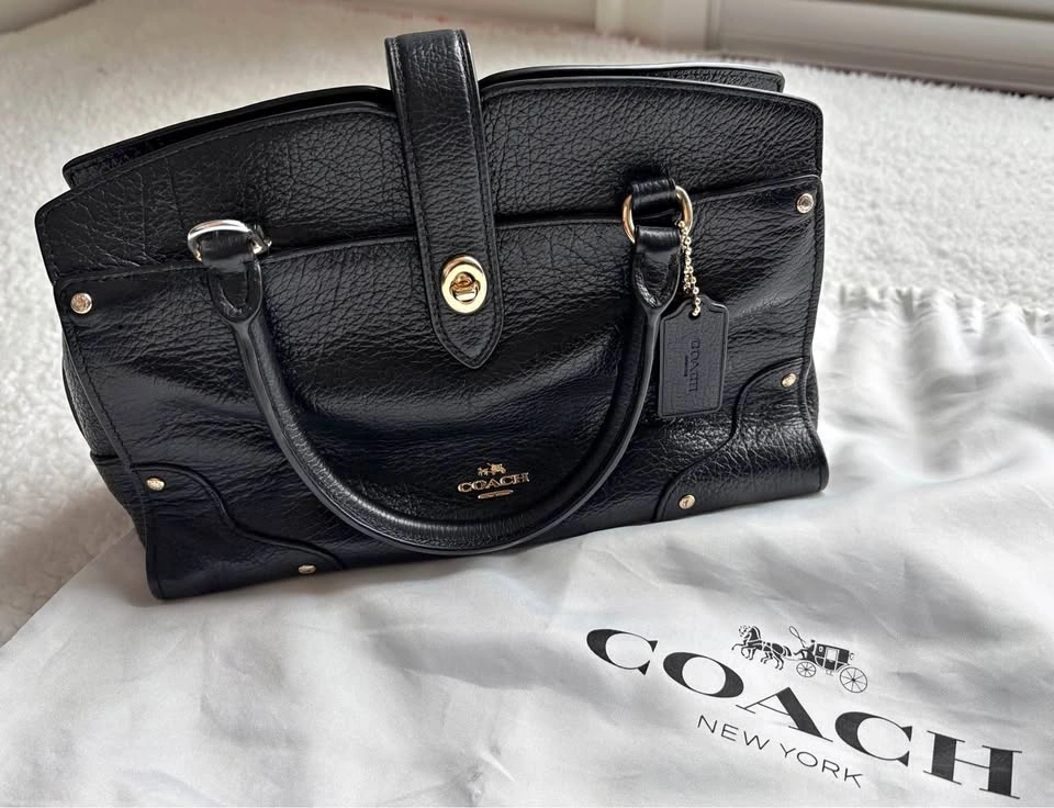 Coach 37779 Mercer Satchel Gold Black Grain Leather Bag
