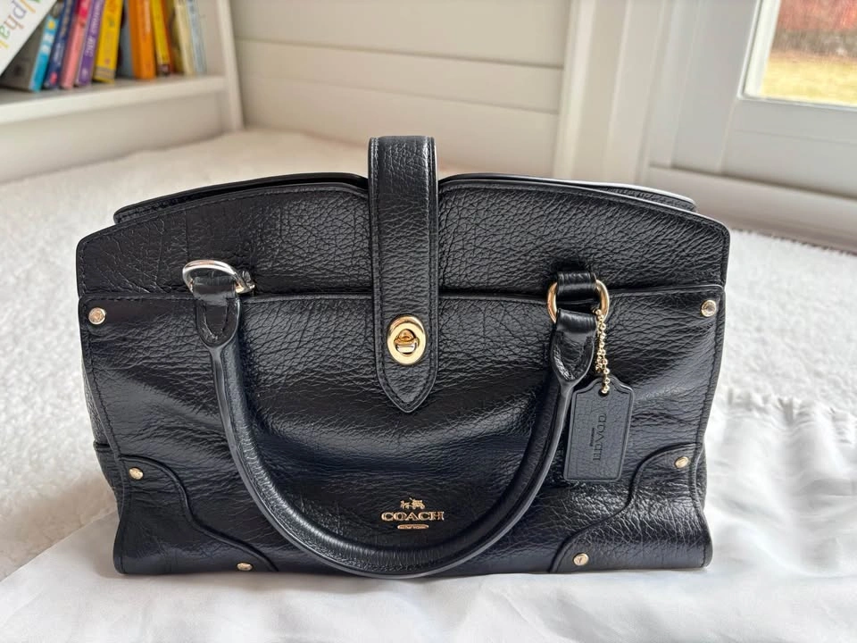 Coach 37779 Mercer Satchel Gold Black Grain Leather Bag - photo 2