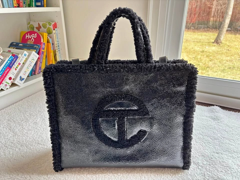 Telfar x UGG Black Shearling Trim Medium Tote Bag