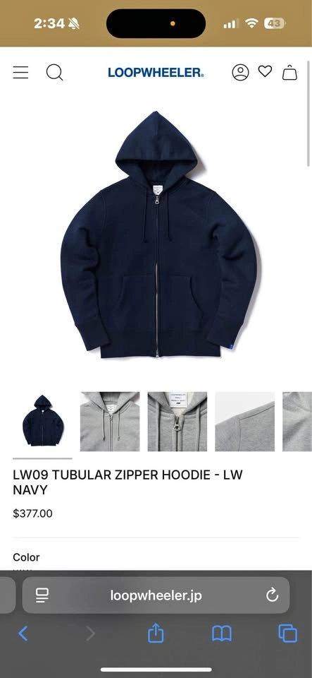 Loopwheeler Navy Made in Japan Hoodie
