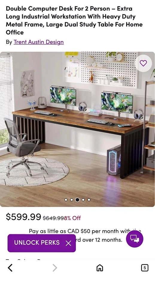 New Double Computer Desk For 2 Person – Extra Long Industrial Wo