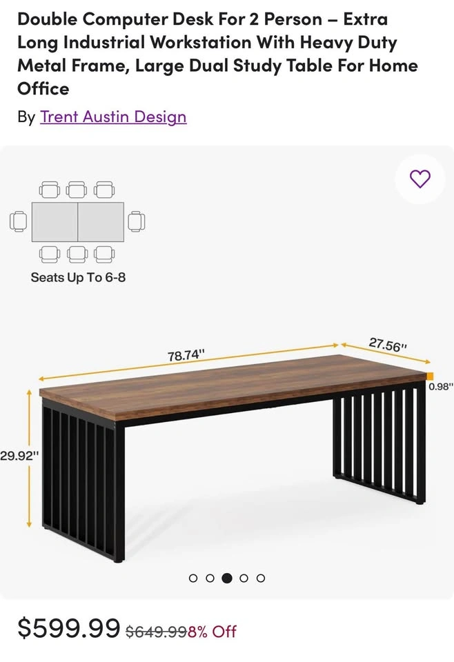 New Double Computer Desk For 2 Person – Extra Long Industrial Wo - photo 3
