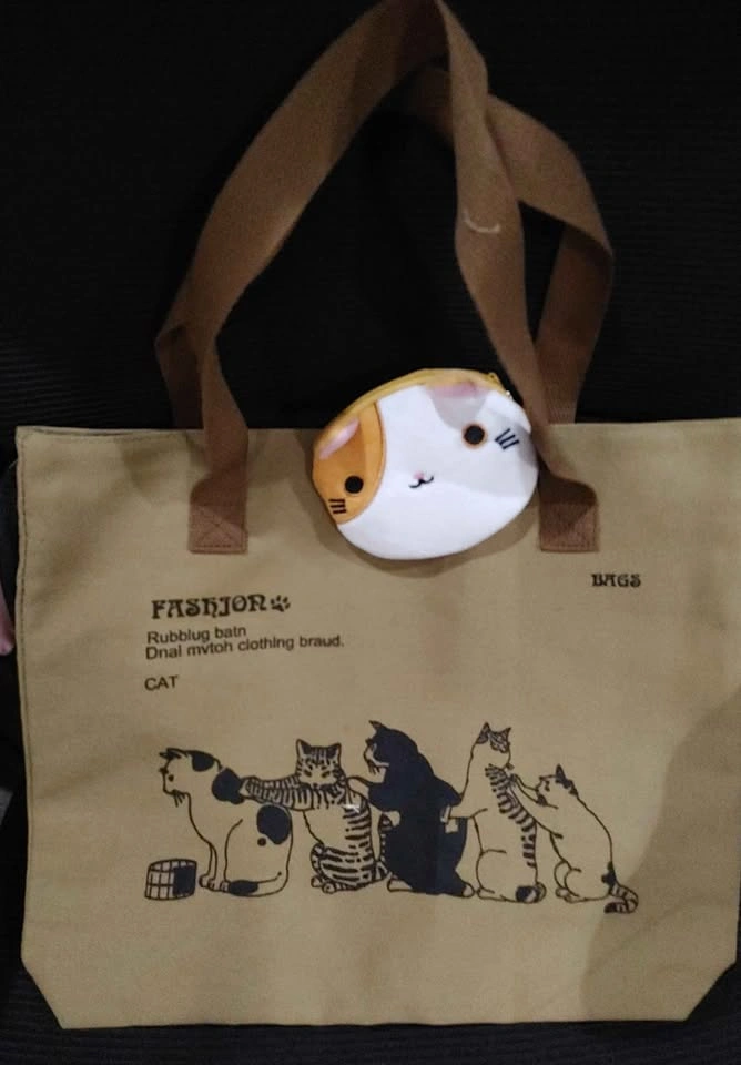Cat Print Canvas Tote with Matching Cat Coin Purse - Brand New - photo 3