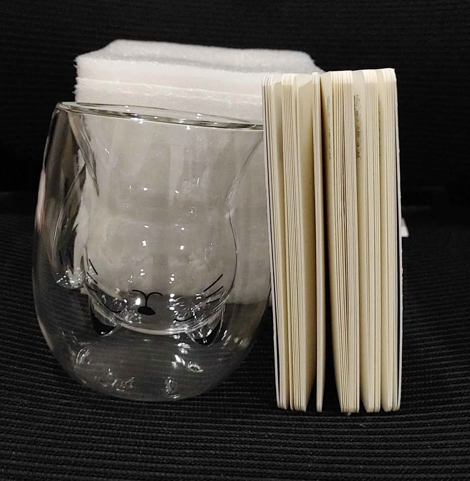 Double Walled Cat Glass Cup & Blank Kitty Notebook - photo 2