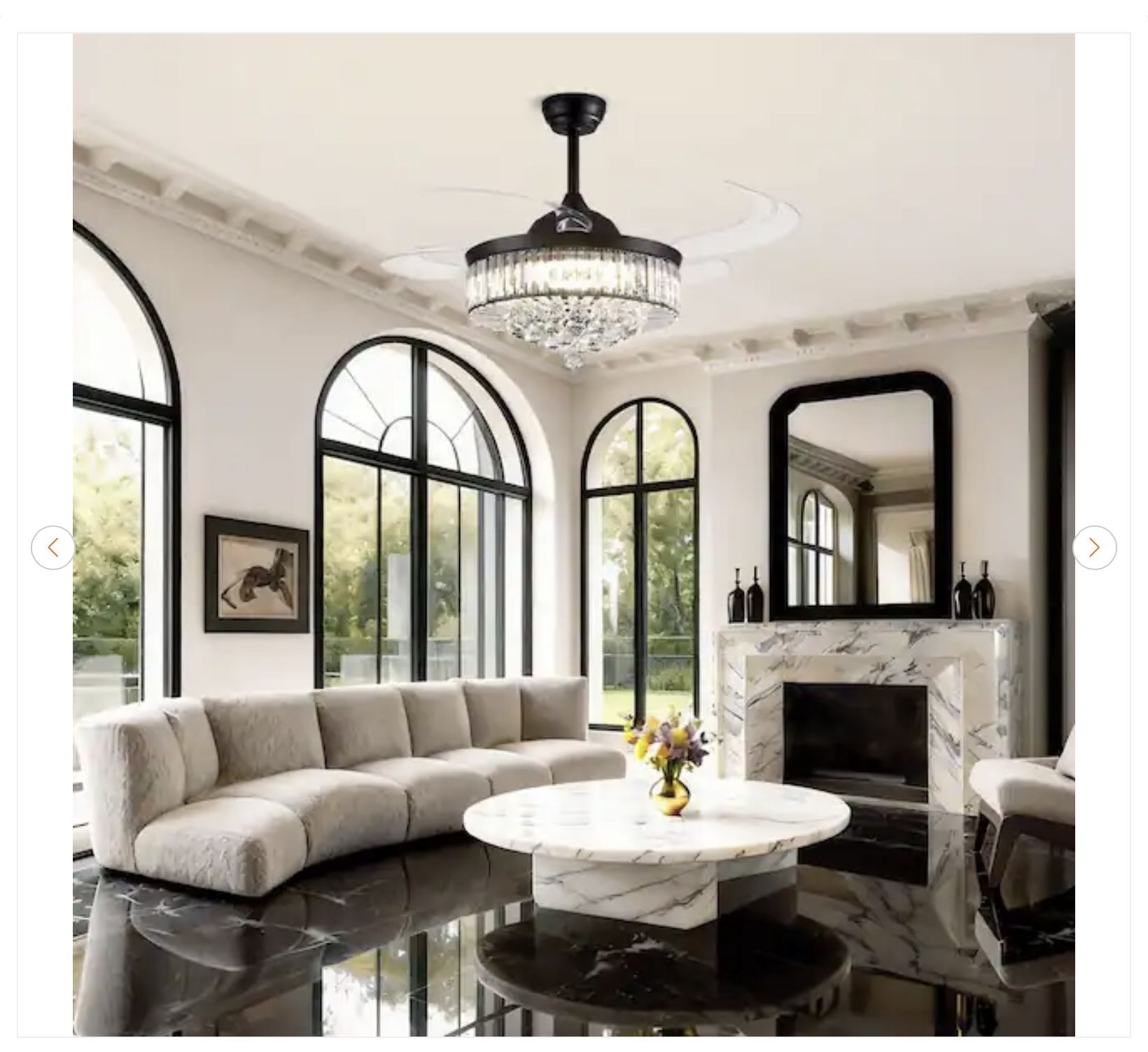 48 in. Black Smart Retractable Crystal Ceiling Fan w/ LED Light - photo 2