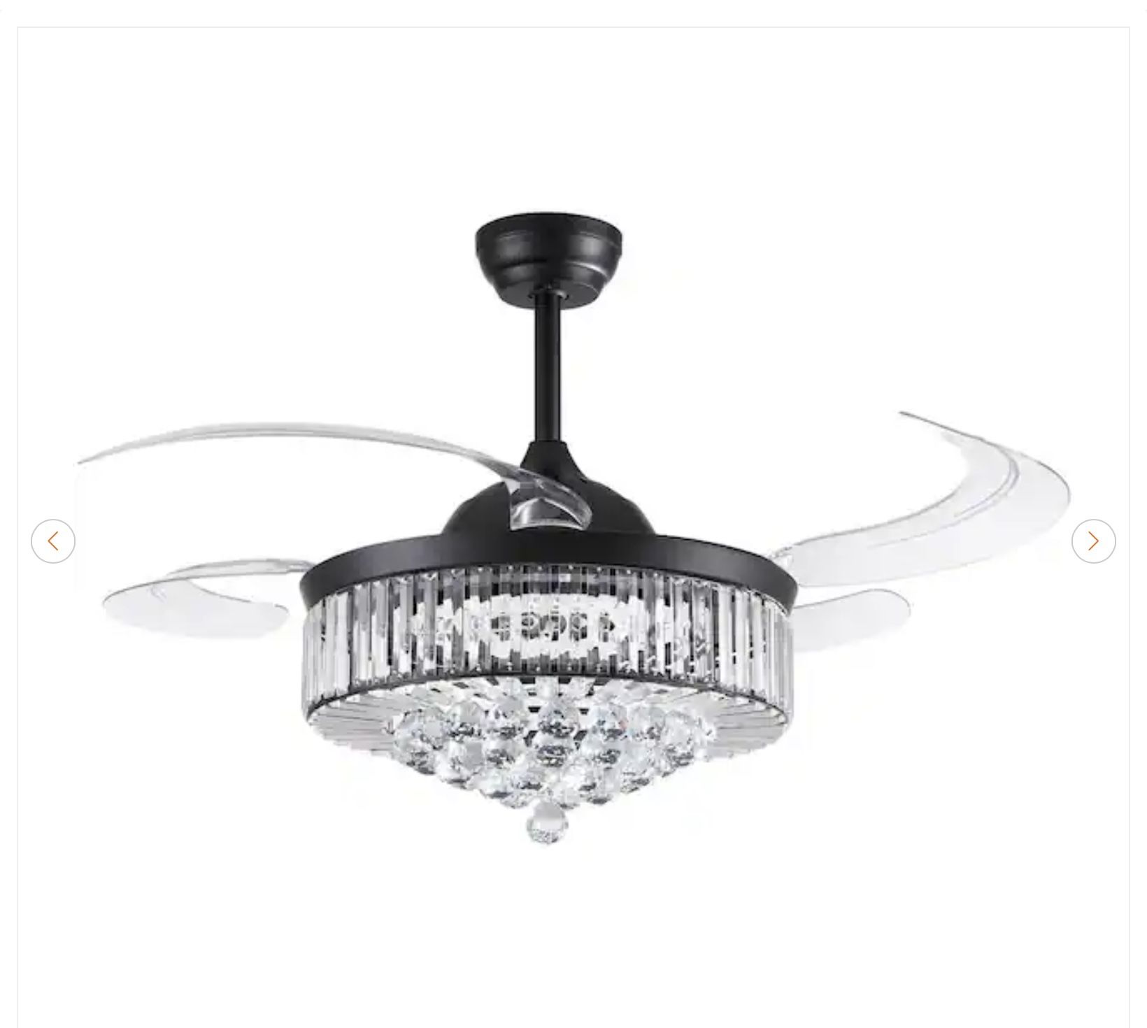 48 in. Black Smart Retractable Crystal Ceiling Fan w/ LED Light - photo 3