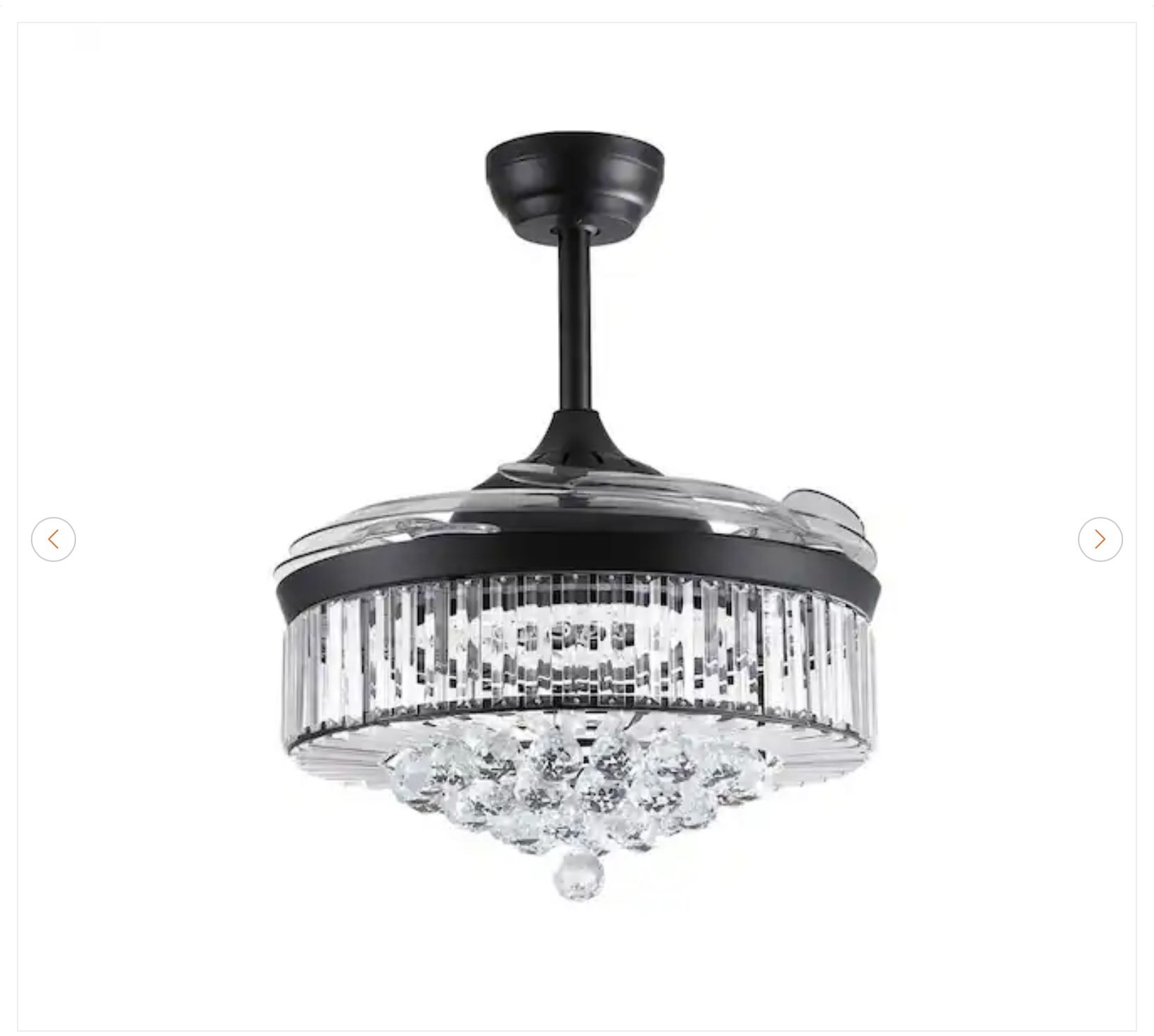 48 in. Black Smart Retractable Crystal Ceiling Fan w/ LED Light - photo 4