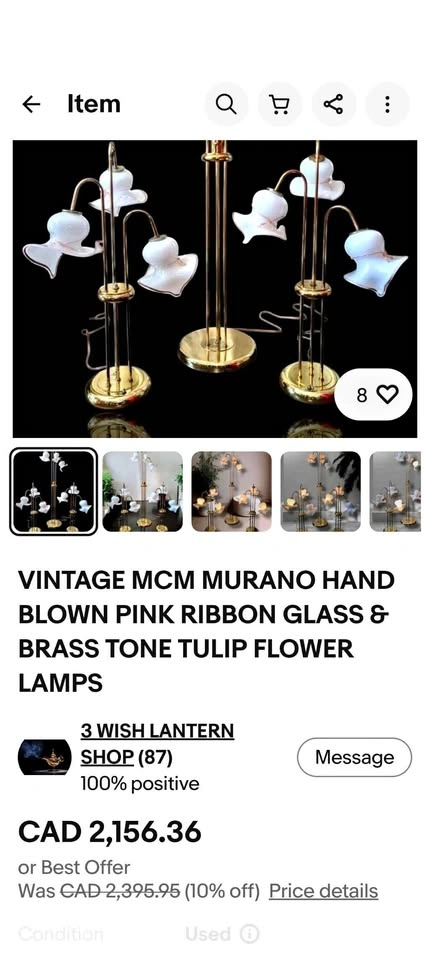 Vintage MCM Murano Glass Tulip Lamp