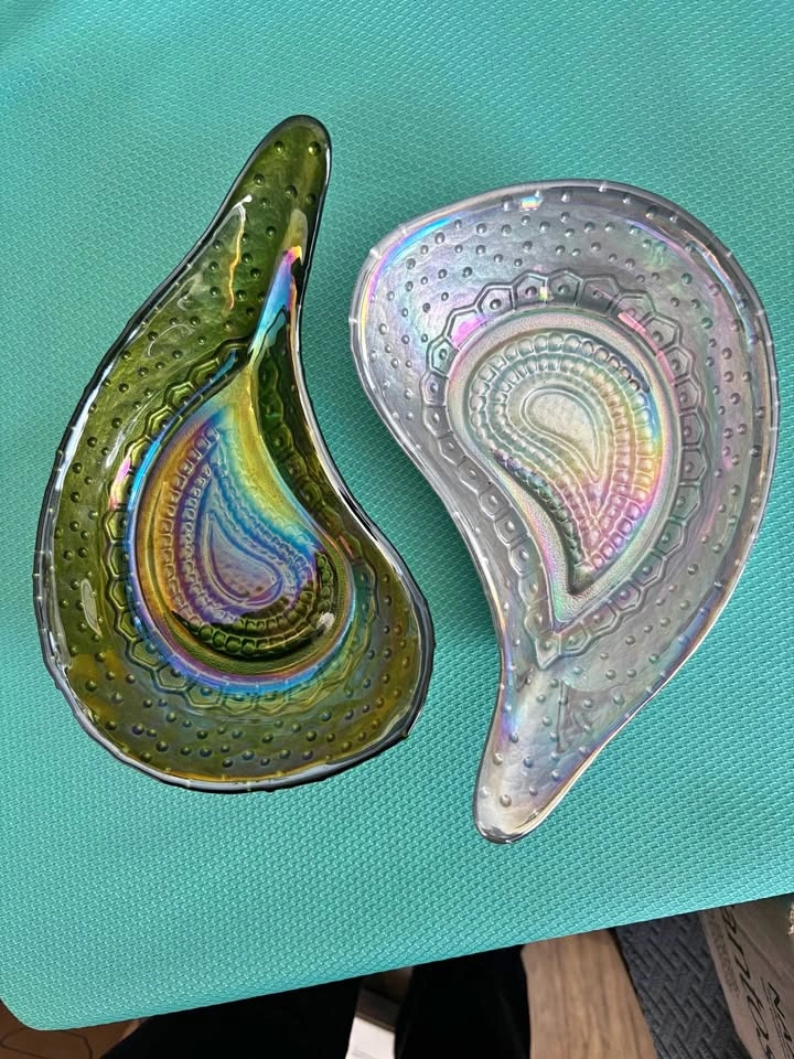 Pair of Turkish Paisley Art Glass Candy Dishes