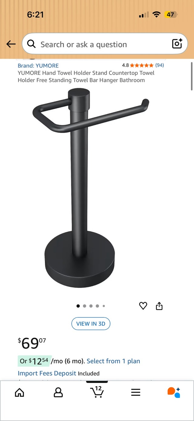 Yumore Freestanding Towel Holder - Matte Black