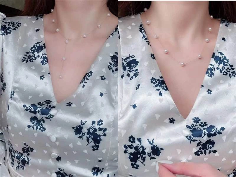 18K Gold Plated Fresh Pearl Necklace with Starry Sky Design - photo 3