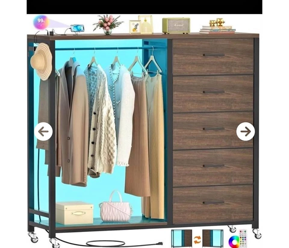 CYCLYSIO DRESSER: 5 DRAWERS, LED, WHITE OAK
