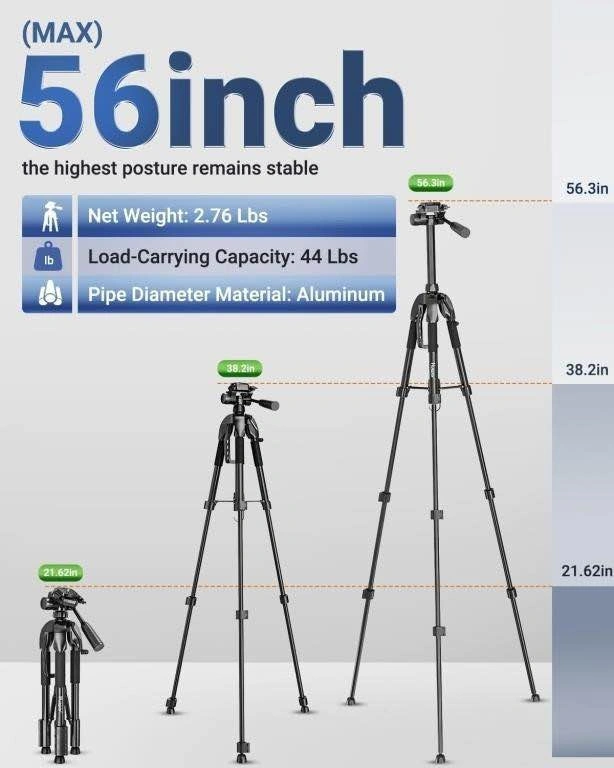 HUEPAR 56" TRIPOD 3-WAY SWIVEL - photo 2