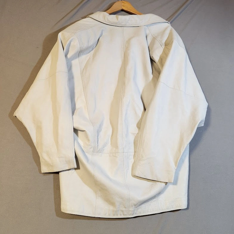 VTG 80s White Leather Jacket Made in Canada Double Breasted Over - photo 2