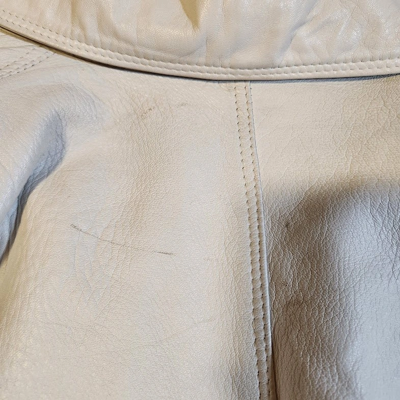 VTG 80s White Leather Jacket Made in Canada Double Breasted Over - photo 3