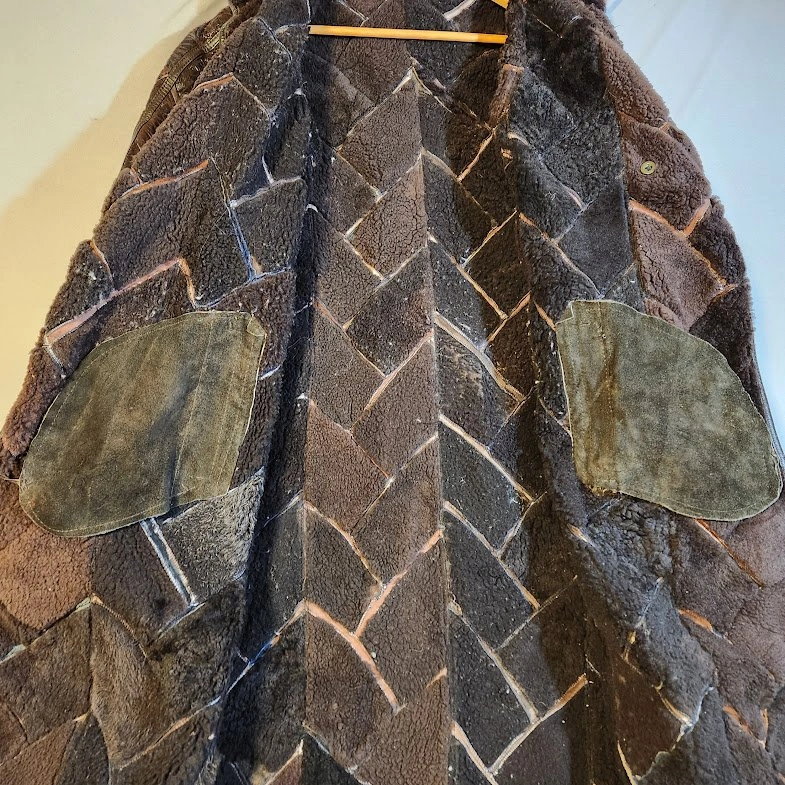 Rare Vintage Shearling Coat Etched Lace Leather Patchwork Maxi T - photo 5