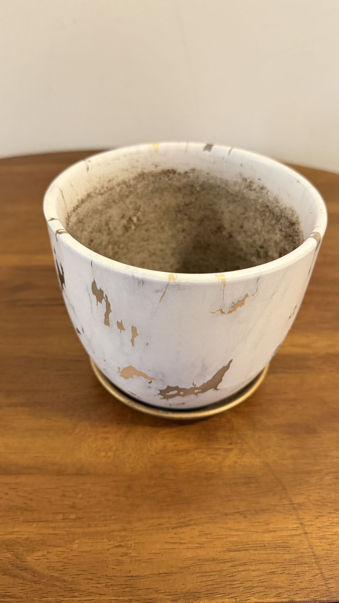 White Marble-Look Planter with Gold Saucer – 5” x 5” - photo 2