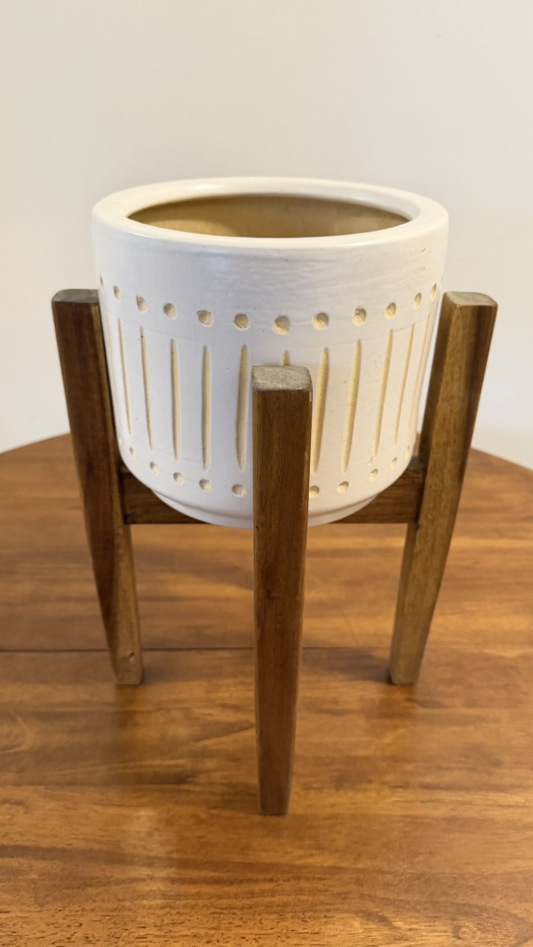 Mid-Century Style Planter with Wood Stand - photo 2