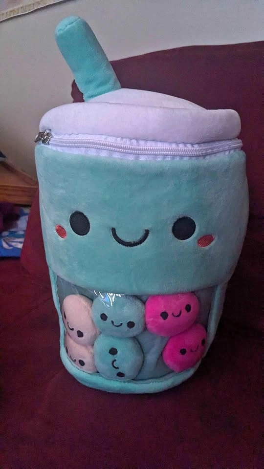 Adorable 2-in-1 Boba Tea Plush Toy - Teal/Mint - Soft Cuddle Pil