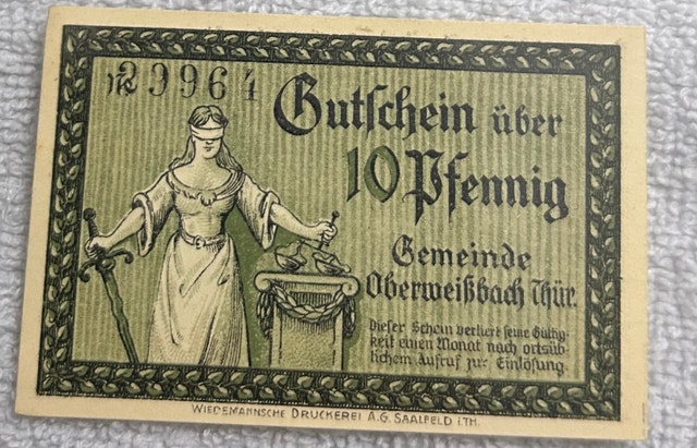 1921 Oberweissbach 10 Pfennig Notgeld Unc.