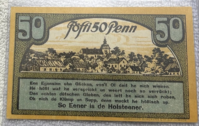 50 PFENNIG 1920 AHRENSBOK Oldenburg GERMANY Notgeld UNC