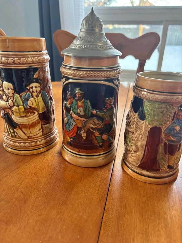 3 Vintage German Stoneware Beer Steins