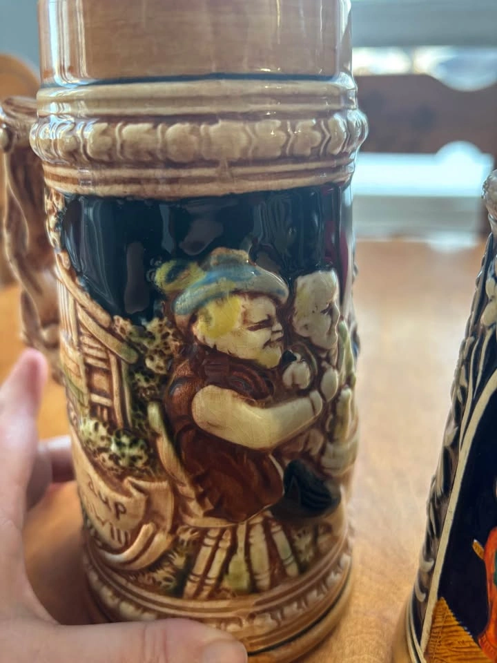 3 Vintage German Stoneware Beer Steins - photo 2