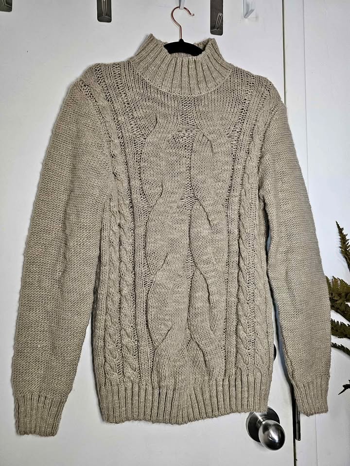 Mens Large Italian Wool Blend Cable Knit Turtleneck