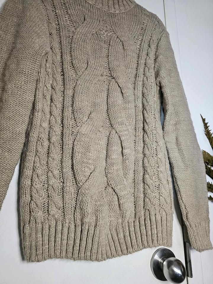 Mens Large Italian Wool Blend Cable Knit Turtleneck - photo 4