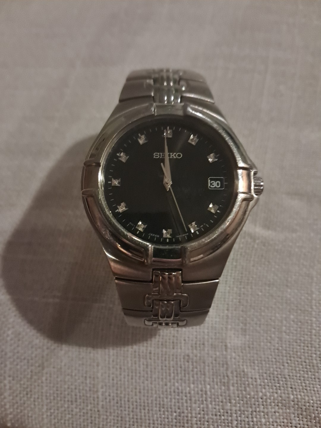 Seiko SGEE25 Men's Watch Black Dial Diamond Markers Stainless St