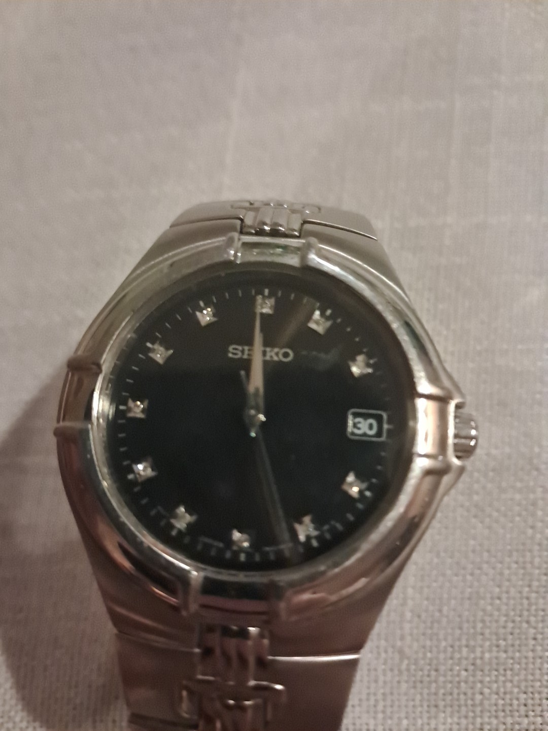 Seiko SGEE25 Men's Watch Black Dial Diamond Markers Stainless St - photo 4