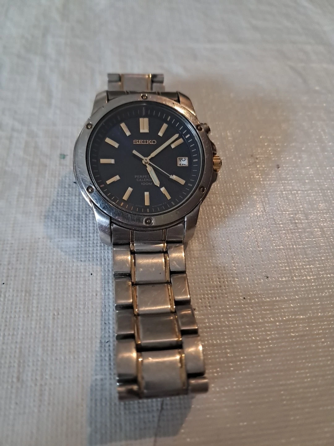 Seiko Men's Watch SNQ010 Quartz Blue Dial Perpetual Calendar Two