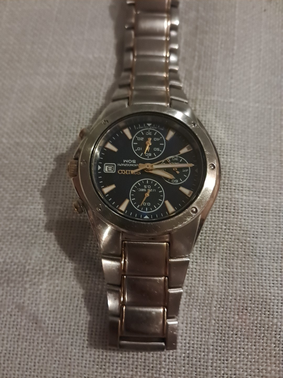 Seiko Chronograph Two-Tone Watch SND585 Blue Dial - photo 2