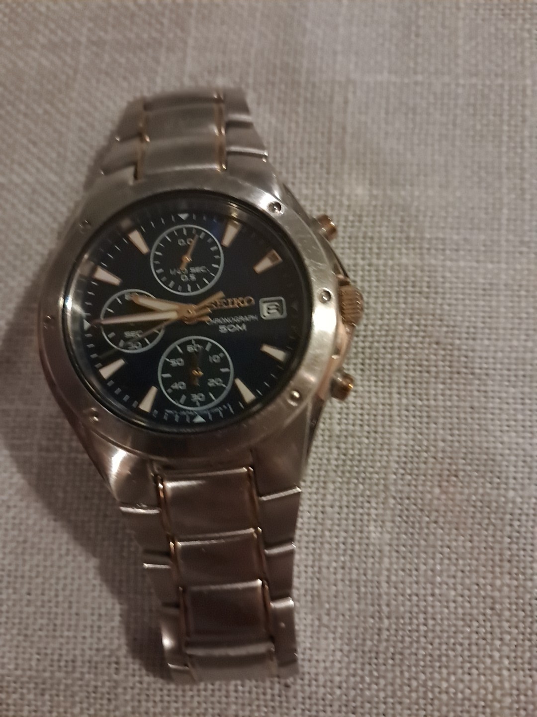 Seiko Chronograph Two-Tone Watch SND585 Blue Dial - photo 4