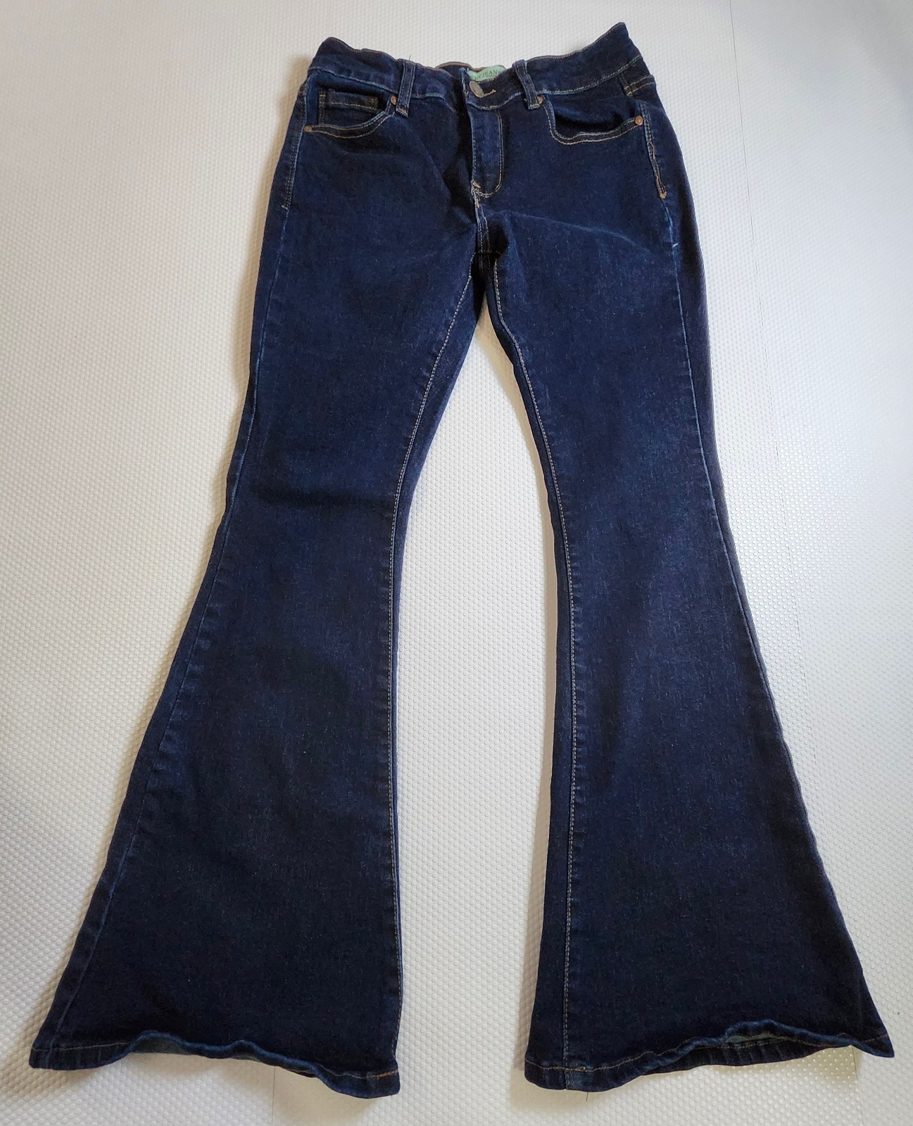 Women's High-Rise Dark Blue Flare Jeans - Wide Leg
