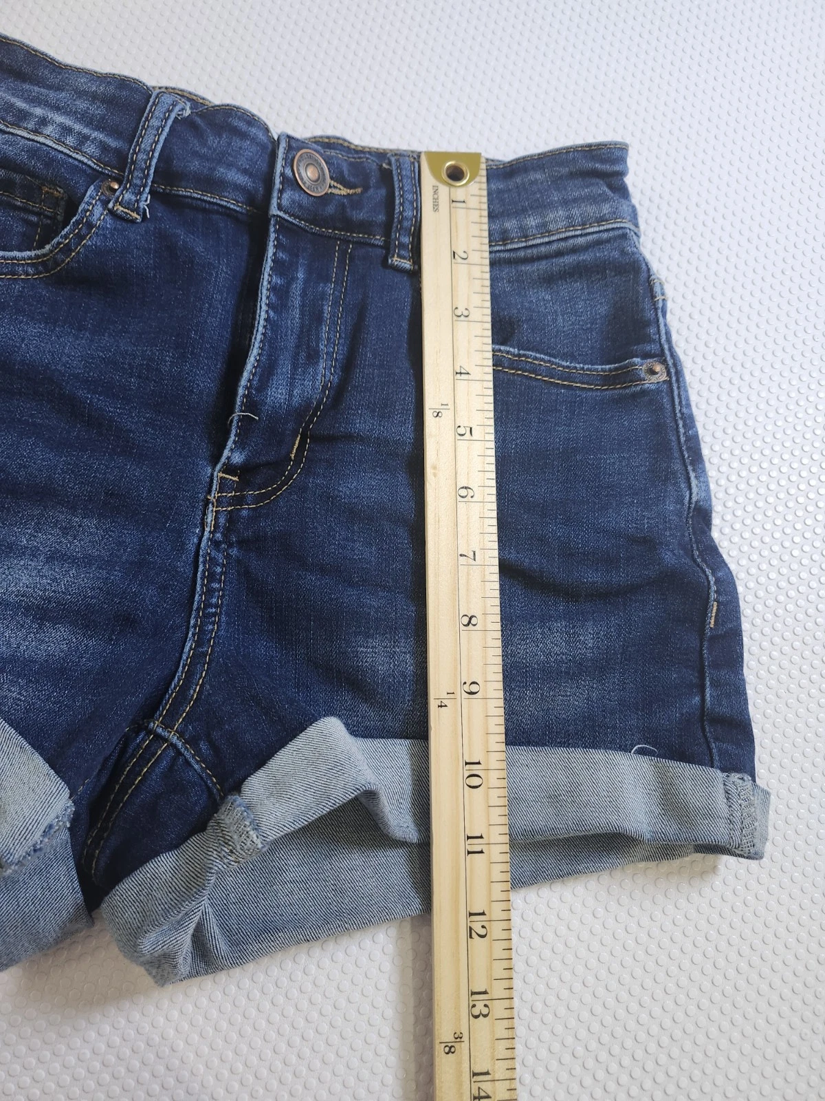 Wax Jean Dark Blue Rolled Cuff Distressed Denim Shorts - photo 4