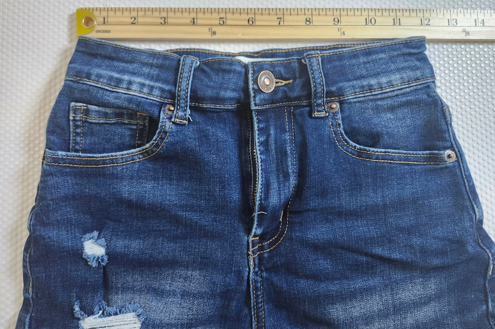 Wax Jean Dark Blue Rolled Cuff Distressed Denim Shorts - photo 5
