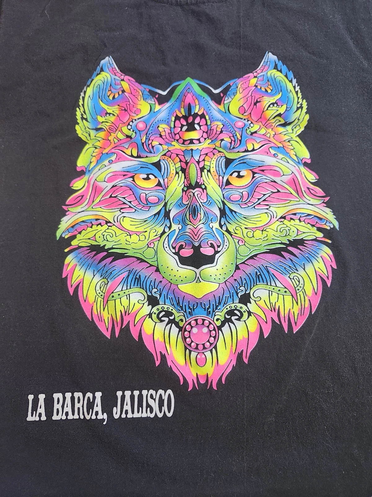Kids Black Tee with Vibrant Neon Wolf Graphic - photo 2