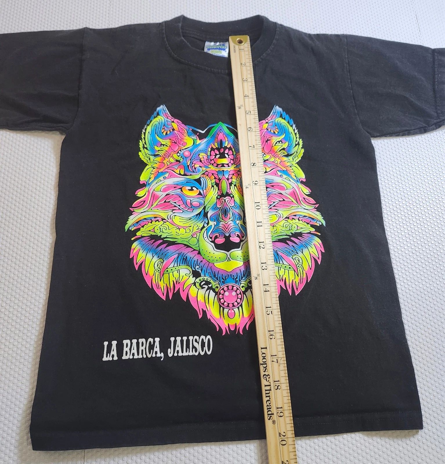 Kids Black Tee with Vibrant Neon Wolf Graphic - photo 3