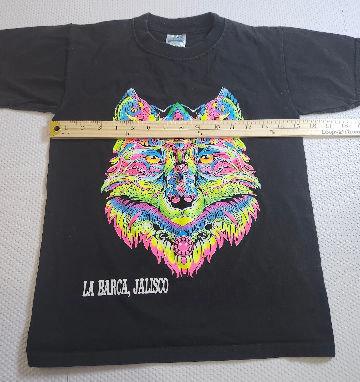 Kids Black Tee with Vibrant Neon Wolf Graphic - photo 4
