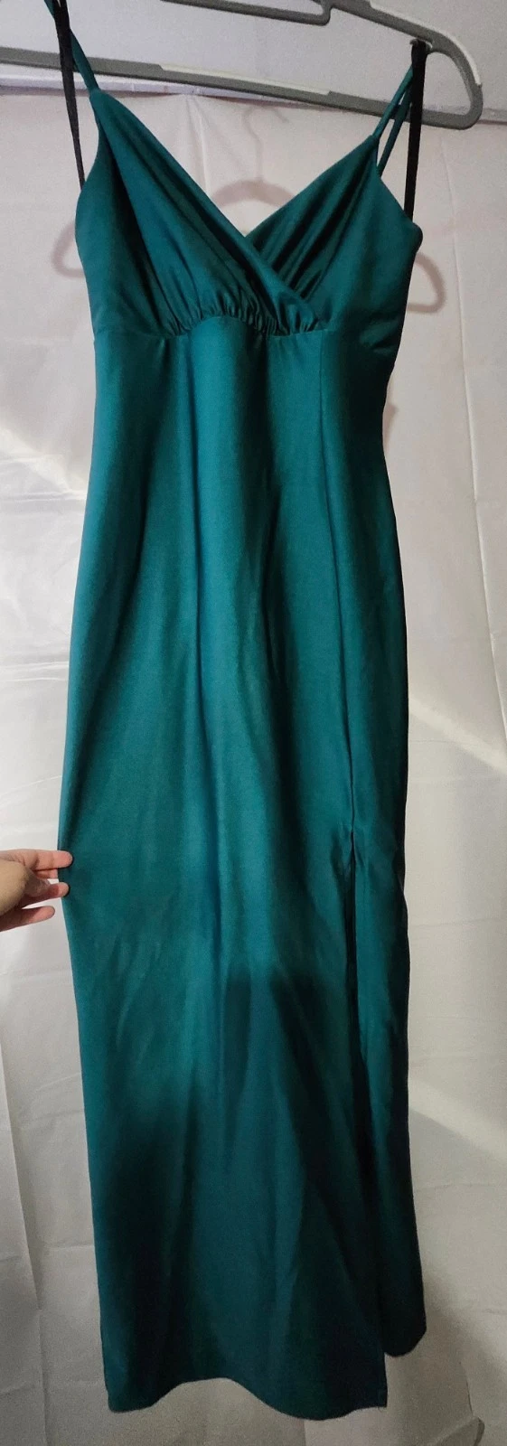 Emerald Satin Spaghetti-Strap Pencil Dress