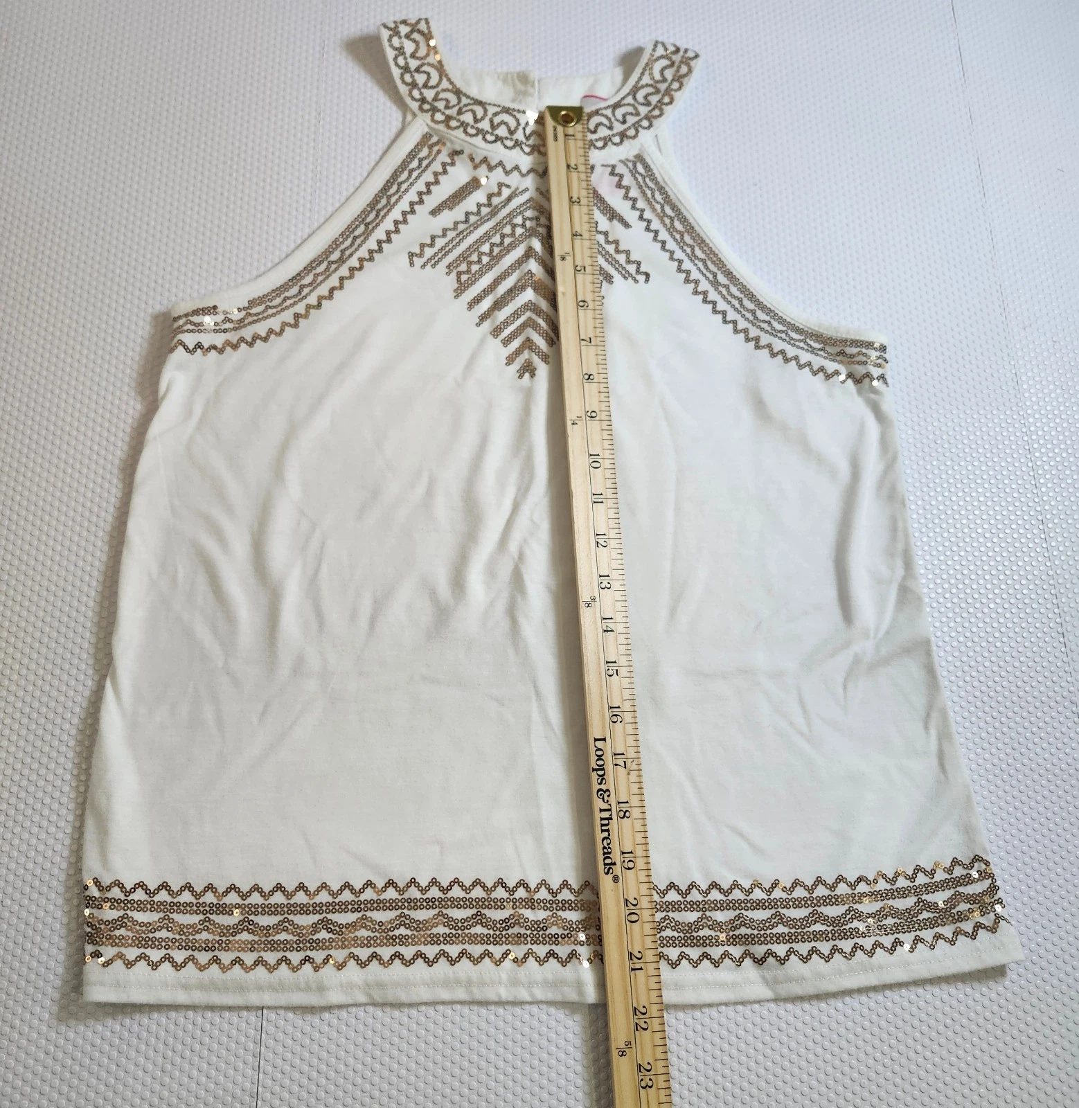 No Boundaries White Halter Tank w/ Gold Trim & Embroidery - Size - photo 2