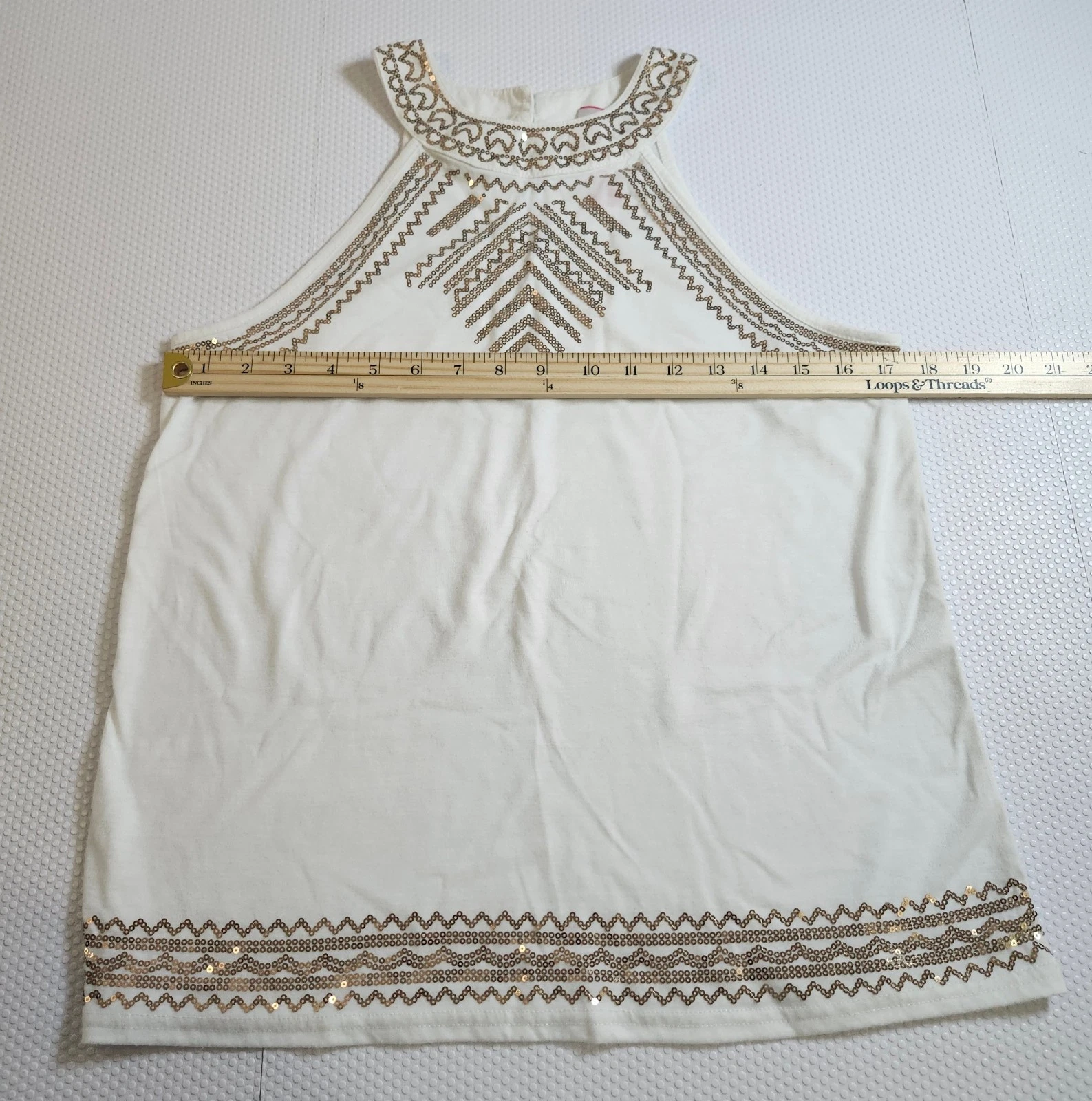 No Boundaries White Halter Tank w/ Gold Trim & Embroidery - Size - photo 3