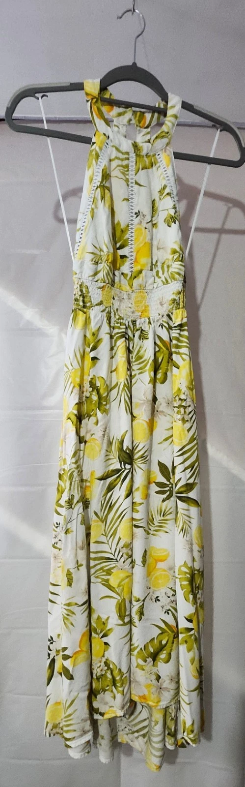 Yellow and White Floral Halter Maxi Dress