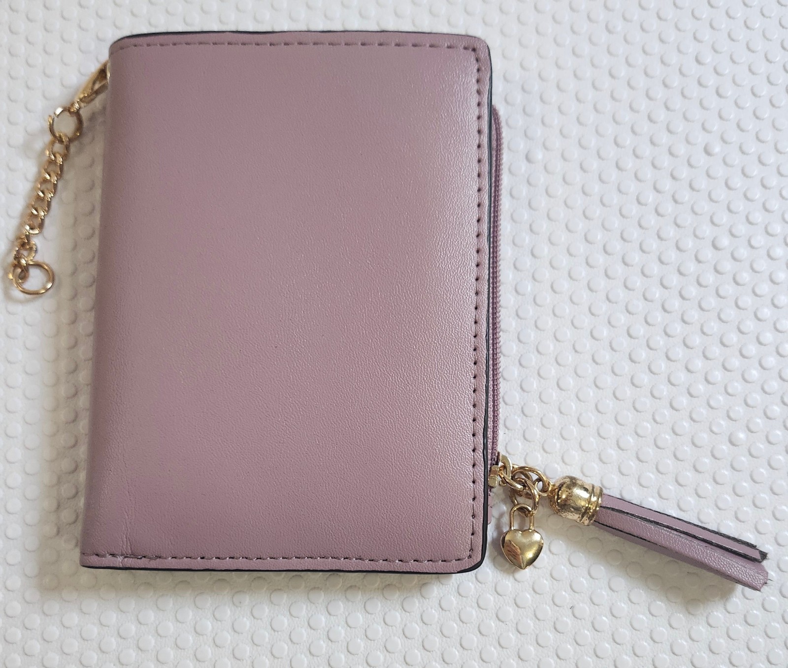 Blush Pink/Lilac Zip Wallet with Gold Heart Charm