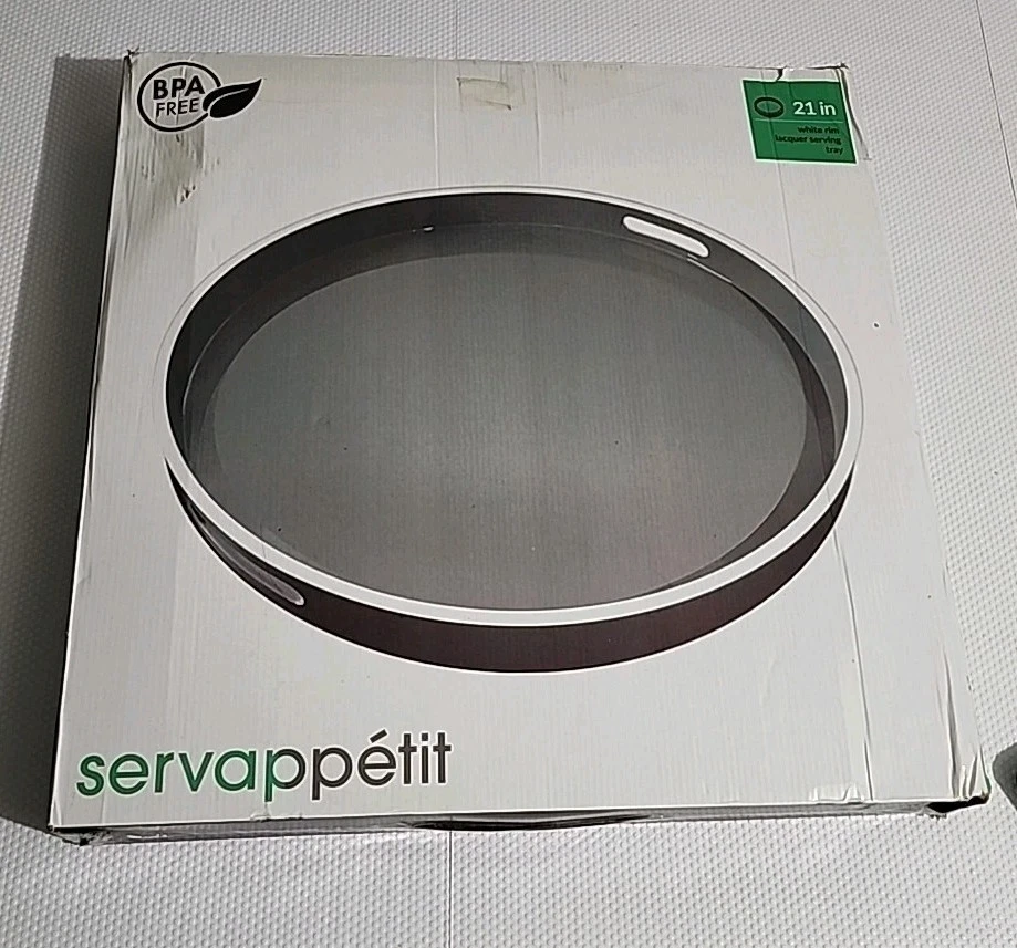 Servappetit 21" White Rim Lacquer Serving Tray Gray With Handles
