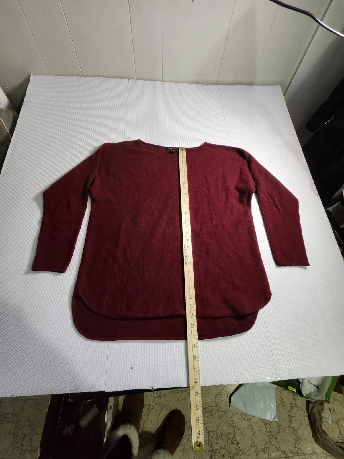 Burgundy Scoop Neck Pullover Sweater 100% Cashmere Size XL - photo 3
