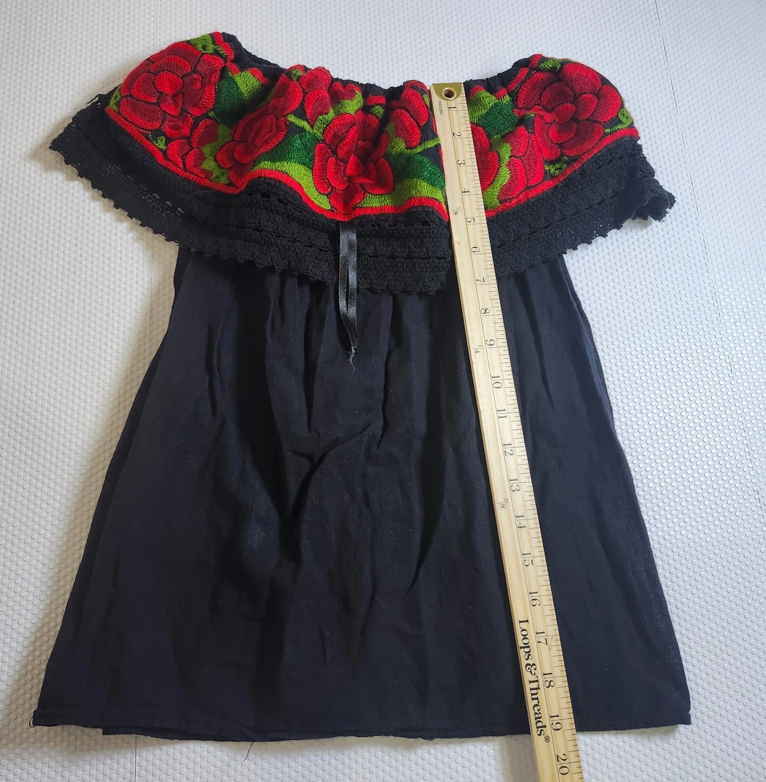 Off-Shoulder Embroidered Black Top with Red Floral Yoke - photo 2