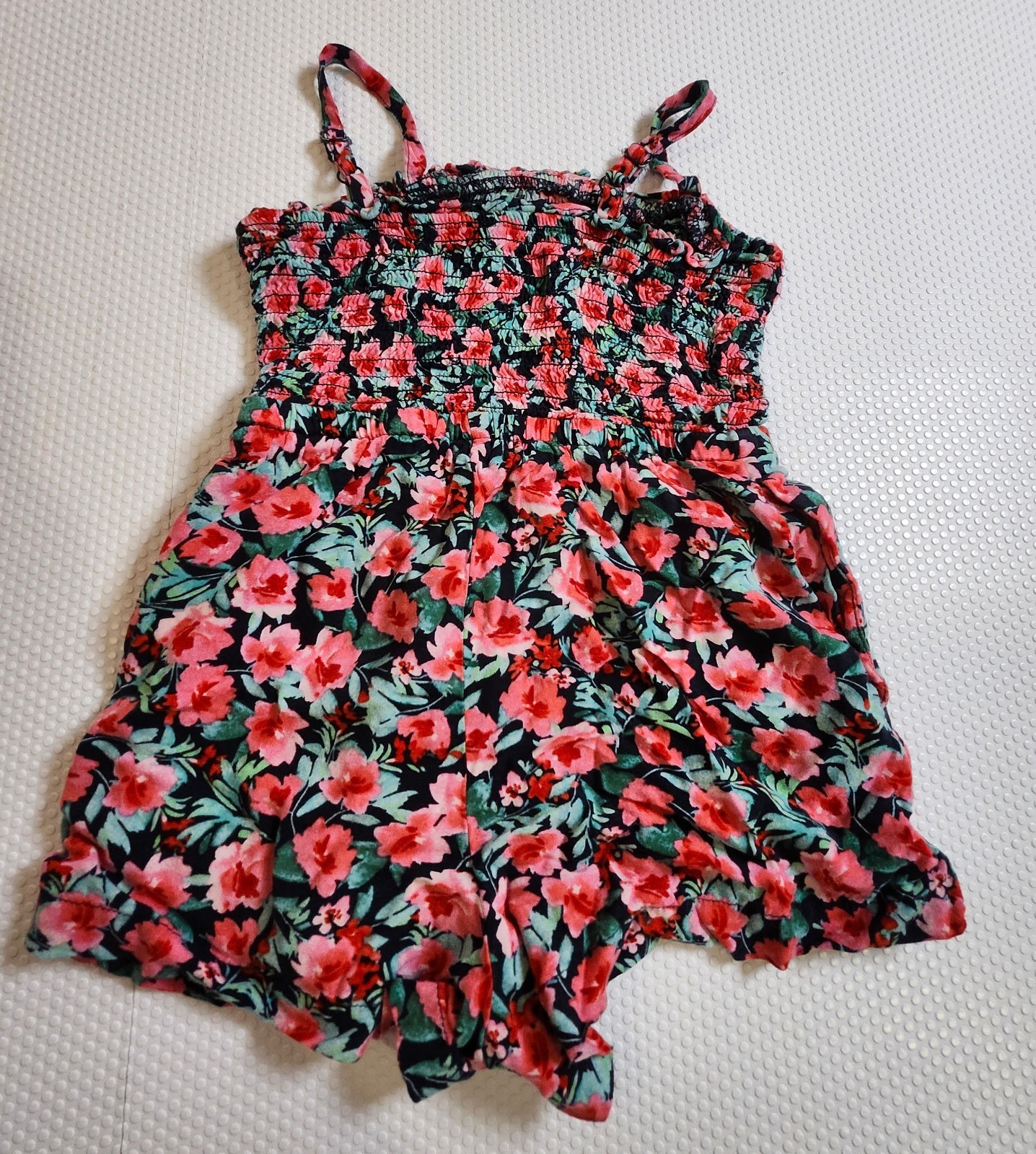 Girls Floral Smocked Romper - Pink Green - photo 3