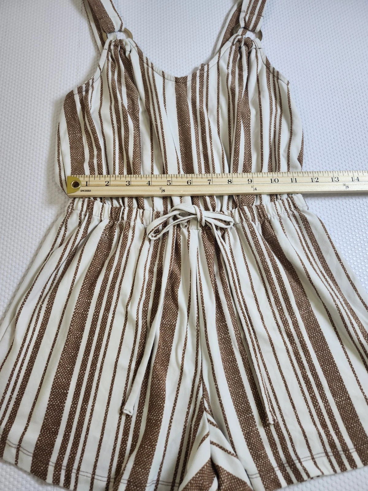 Derek Heart Cream & Brown Striped Sleeveless Romper - Size S - photo 3